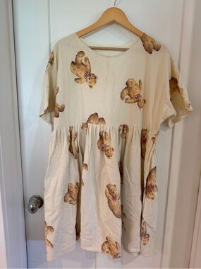 Womens Cream Teddy Bear Print Dress